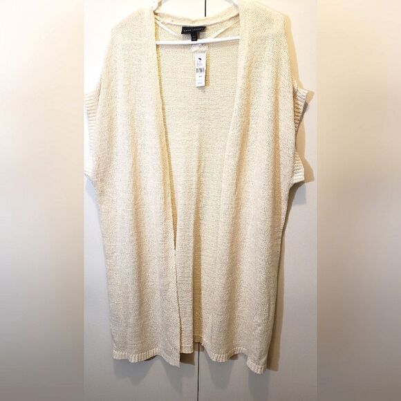 Lane Bryant 18/20 NWT Cream Ivory Open Front Short Sleeve Duster Vest Cardigan - Picture 3 of 7